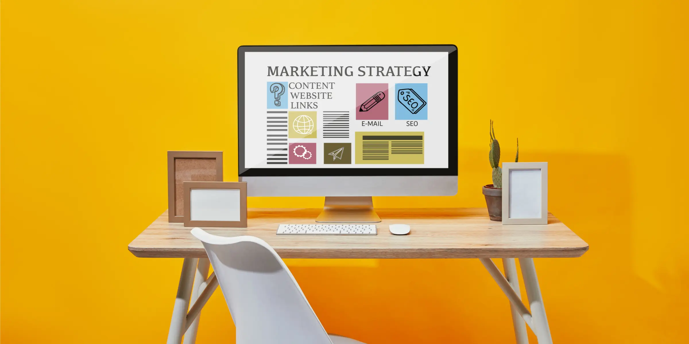 A computer screen with the word marketing strategy on it.