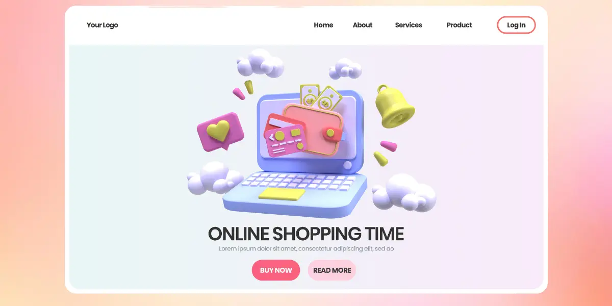 A web page with a laptop and a shopping cart.
