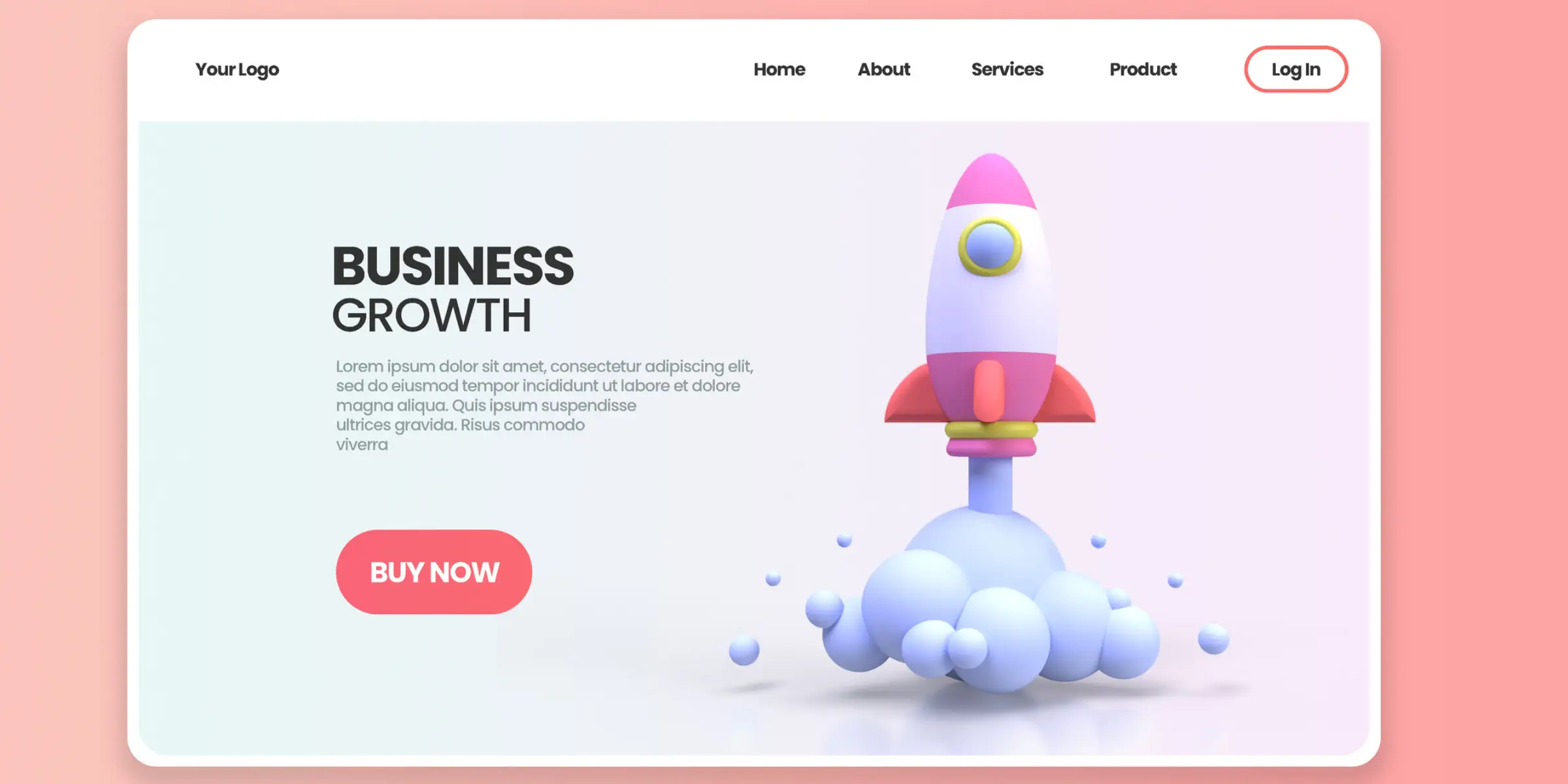 A business growth landing page with a rocket.
