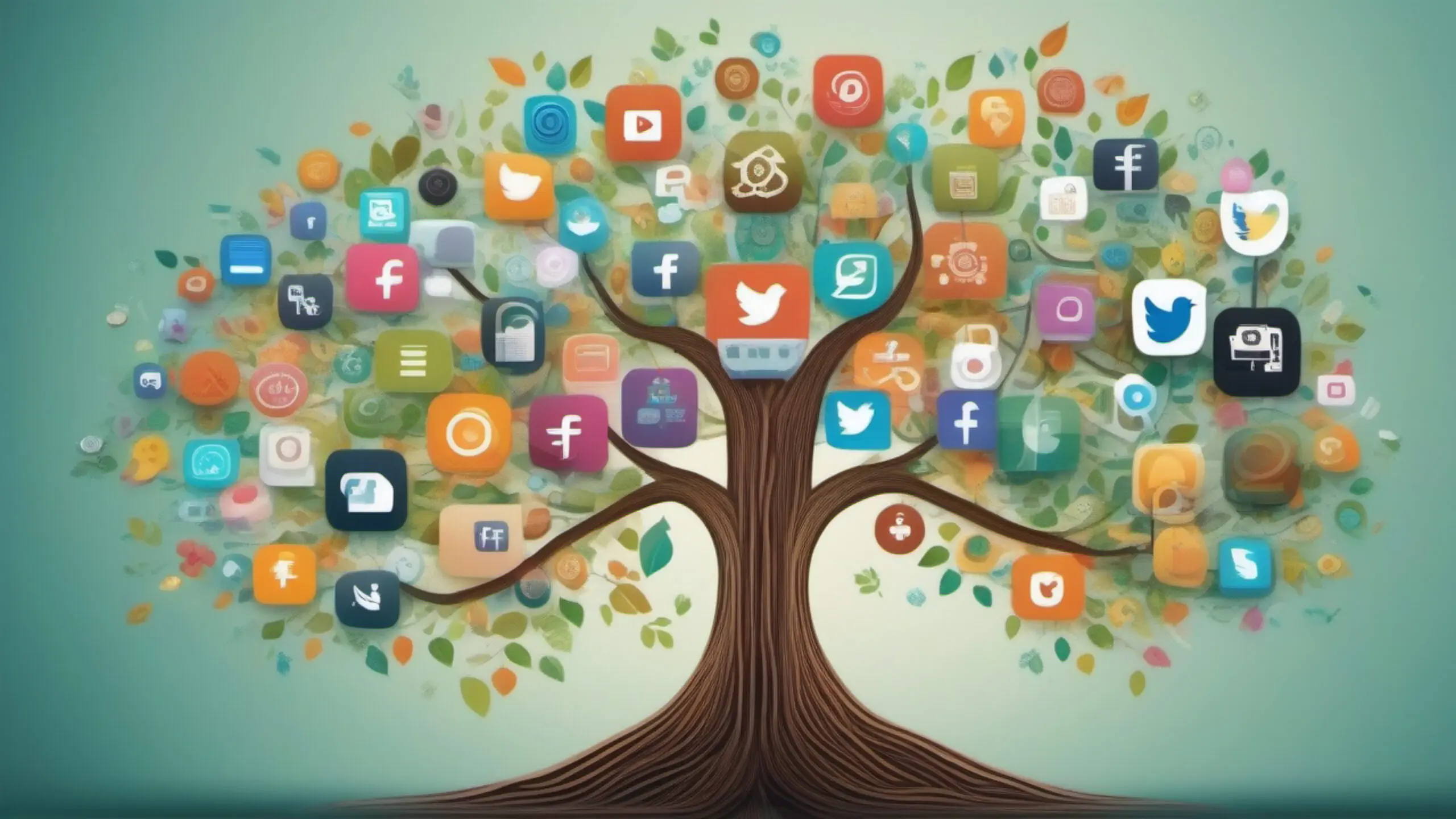 A tree with many social media icons on it.
