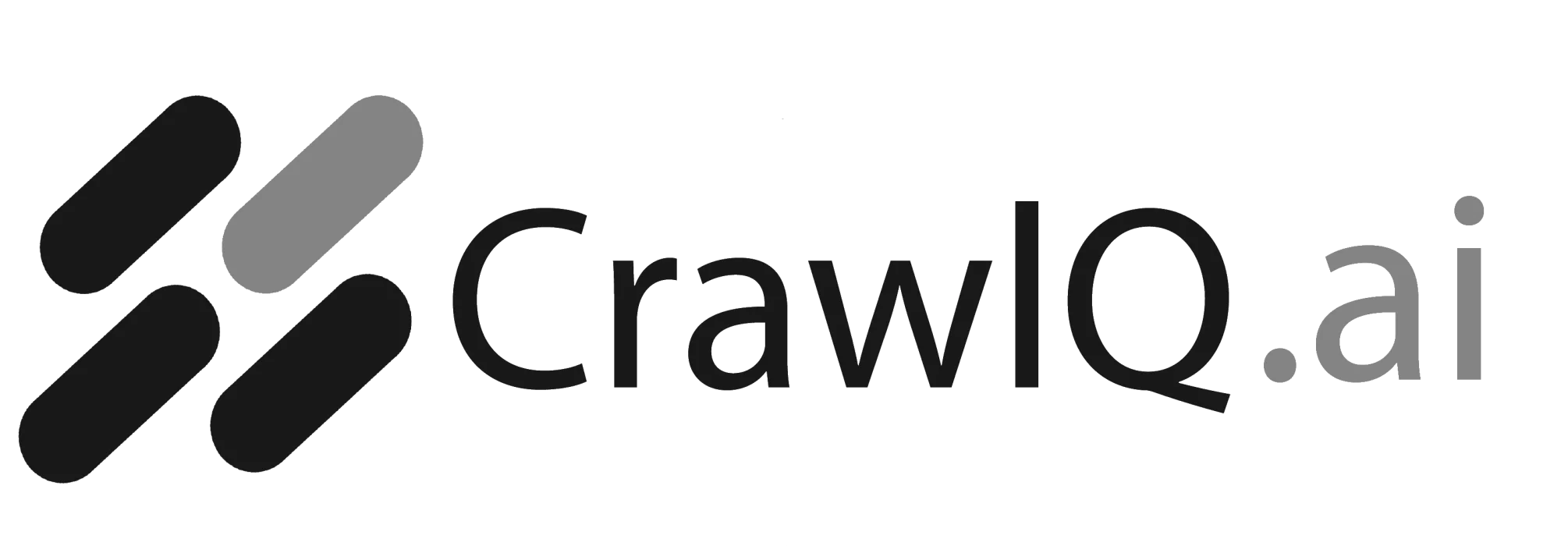 CrawlQ.ai logo with stylized black and gray geometric shapes to the left of the text.